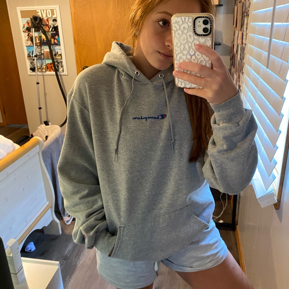 Gray Champion Logo Hoodie